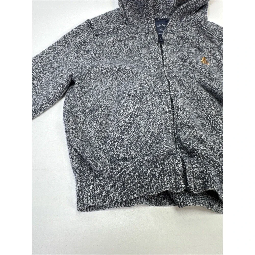 Baby Gap 6-12 Month Zip Blue Hoodie Sweatshirt Bear Logo Pockets 100% Cotton